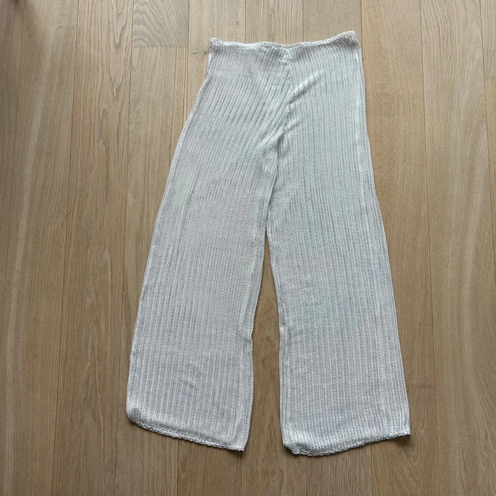 Crochet‎ Sheer Wide Leg Pants Beach Resort Festival Large Jordan Taylor White